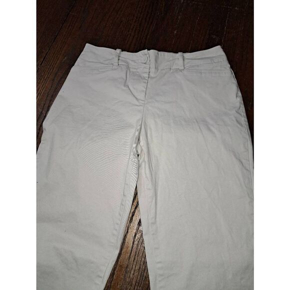 4P Talbots Petite Cream Tan Khaki Capri Casual Pants Flat Front with Belt Loops - Picture 2 of 4